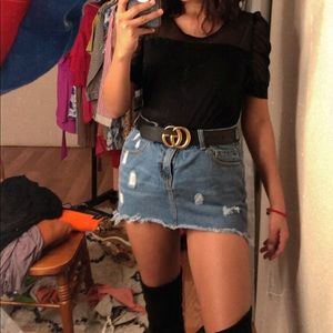 Black sheer puff sleeve top.